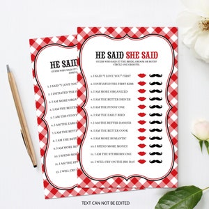 I do BBQ Game, BBQ He Said She Said Game, Engagement Activity, Red Gingham Bridal Shower Game Printable Instant Download
