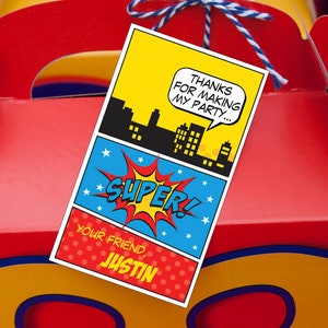 Superhero Birthday Favor Tag, Super Hero Party Thank You Label, Super Friend Label Corjl Template