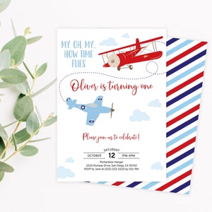 Airplane Birthday Invitation Time Flies Invitation Boy 1st Birthday Invite Editable Airplane Party Corjl Template 0003