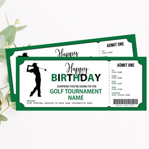 Editable Golf Ticket, Golf Tournament Gift Certificate Surprise Golf Game Printable Birthday Gift Anniversary Present Professional Golf