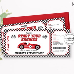 Race Car Birthday Invitation Ticket, Editable Ticket Birthday Invitation, Go Kart Birthday Invitation Template, Boy Racing Birthday Invite