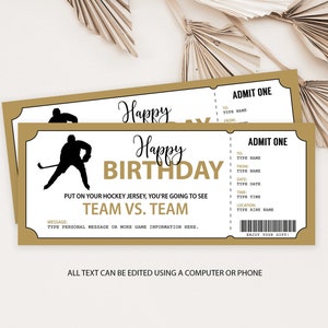 Editable Hockey Game Ticket, Surprise Hockey Game Gift Printable, Christmas Gift Certificate, Birthday Gift Card Christmas Present
