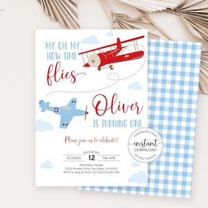 Airplane Birthday Invitation, Time Flies Invitation, Boy 1st Birthday Invite Editable Airplane Birthday Invitation Instant Download 0003