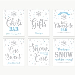 Winter ONEderland Signs Set di 6 Winter Onederland Boy Winter Wonderland Party Sign Blu e argento Primo compleanno Sign INSTANT DOWNLOAD 0002