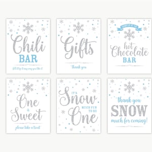 Winter ONEderland Signs Set of 6 Winter Onederland Boy Winter Wonderland Party Sign Blue & Silver First Birthday Sign INSTANT DOWNLOAD 0002