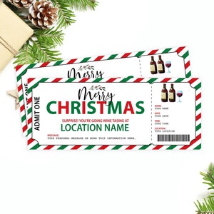 Editable Winery Ticket, Wine Tasting Ticket Printable, Surprise Napa Valley Trip, Christmas Gift, Christmas Present Gift Certificate