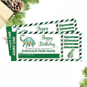 Editable Dinosaur Park Ticket, Dinosaur Birthday Ticket Printable, Surprise Dinosaur Theme Park Gift, Birthday Gift Birthday Present