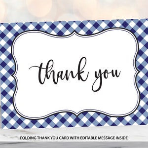 I Do Bbq Thank You Card Folding, BBQ Engagement Bridal Shower Thank You Note, Editable Thank You Card, Picnic BBQ Birthday Baby Shower Navy