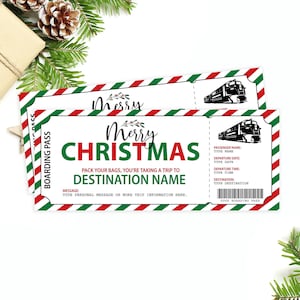 Editable Train Ticket, Surprise Trip Reveal, Train Boarding Pass, Christmas Gift, Train Pass Template, Vacation Christmas Gift Printable