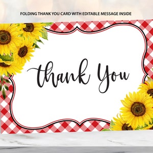 Baby Q Thank You Card Folding, BBQ Sunflowers Thank You Card, Editable Thank You Card, Picnic Thank You, BBQ Birthday, I Do BBQ Thank You