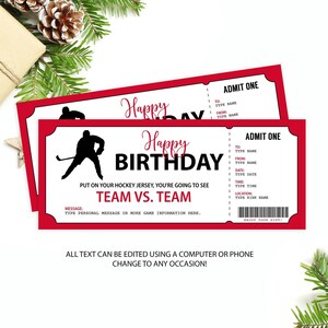 Editable Hockey Game Ticket, Surprise Hockey Game Gift Printable, Christmas Gift Certificate, Birthday Gift Card Christmas Present