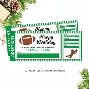 Editable Football Game Ticket, Surprise Football Gift Certificate Printable, Birthday Gift, Christmas Gift Voucher Corjl Template