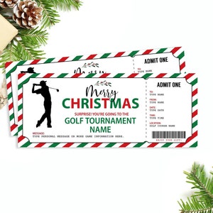 Editable Golf Tour Ticket Golf Tournament Gift Certificate Surprise Golf Game Printable Christmas Gift Christmas Present Professional Golf