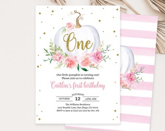 Pumpkin Birthday Invitation Little Pumpkin 1st Birthday Invite Autumn Fall Birthday Invitation Girl Instant Download Template