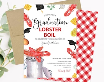 Editable Lobster Boil Graduation Party Invitation, Class of 2024 Graduation invite, Printable Lobster Bake Seafood Boil Corjl Template