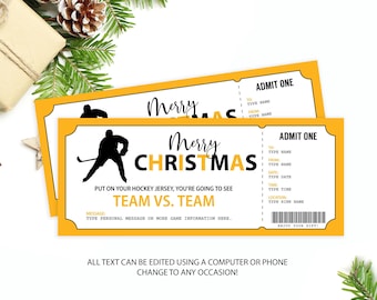 Editable Hockey Game Ticket, Surprise Hockey Game Voucher Printable, Christmas Gift Certificate, Birthday Gift Card Christmas Present