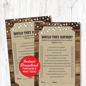 Would They Rather Game, I do BBQ Game, Rustic Backyard Couples Wedding Shower, Engagement Games, Bridal Shower Games, Instant Download