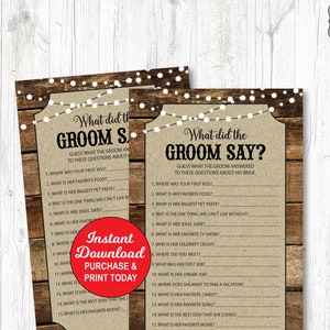 What Did the Groom Say Game, I do BBQ Game, BBQ Couples Shower Game, Rustic Wood Engagement Shower Game, Instant Download