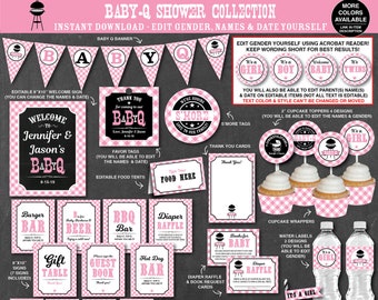 Girl Baby Q Decorations, Pink BBQ Baby Shower Decorations, Couples Baby Shower, Co-ed Baby Shower, Printable PDF Files, Instant Download