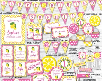Pink Lemonade Birthday Decorations, Summer Birthday, Girl 1st Birthday, First Birthday, Lemonade Stand, Printable Files, Instant Download