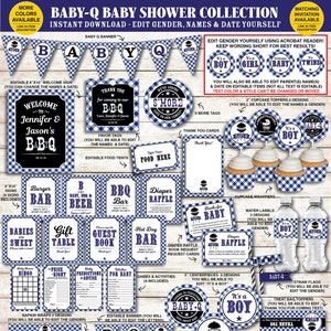 Baby Q Shower Boy Decorations Navy Blue Printable, BBQ Baby Shower Decorations Package Blue, Couples Baby Shower, DIY Printable PDF Files