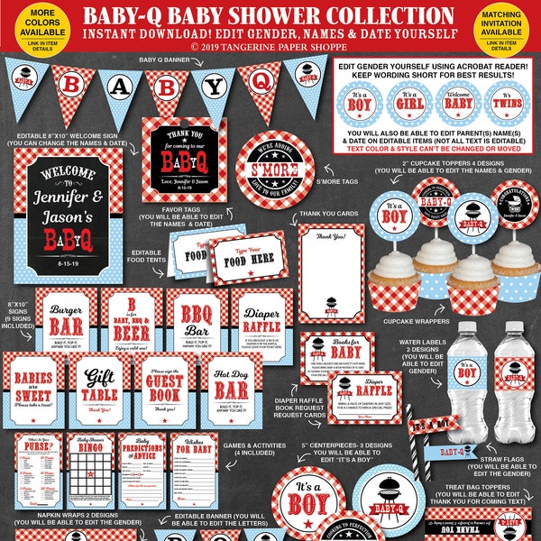 Boy Baby Q Decorations Light Blue & Red, BBQ Baby Shower Decorations, Co-ed Baby Shower, Couples Baby Shower, Printable Pdf Files