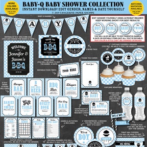 Baby Q Decorations Boy Light Blue Printable, BBQ Baby Shower Decorations Blue, Couples Baby Shower, Printable PDF Files Instant Download