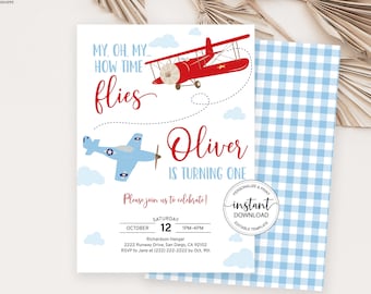 Airplane Birthday Invitation, Time Flies Invitation, Boy 1st Birthday Invite Editable Airplane Birthday Invitation Instant Download 0003