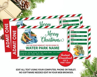 Surprise Water Park Ticket, Christmas Gift, Editable Water Park Gift Certificate, Water Park Season Pass, Kids Christmas Gift Printable