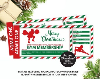 Weihnachtskarte für das Fitnessstudio, Überraschungs-Gym-Geschenkkarte, Weihnachtsgeschenk Fitness Club Gutschein, bearbeitbares Ticket Übungsgeschenk druckbares Ticket