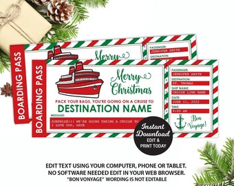 Christmas Cruise Ticket, Editable Cruise Ship Ticket, Surprise Trip Ticket, Boat Boarding Pass, Christmas Gift Surprise Vacation