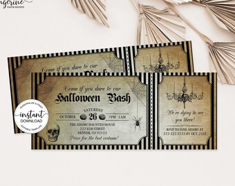 Halloween Party Invitation, Editable Halloween Ticket Invitation, Spooky Halloween Invite Printable, Scary Halloween Invite Instant Download