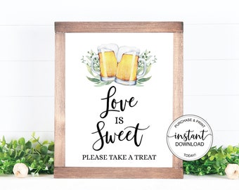 Beer Love is Sweet Please Take A Treat Sign, Beer Engagement Favor Sign, Brews Before I Do's Engagement Party Decoration, Dessert Sign