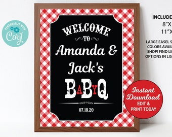 Baby Q Shower Welcome Sign, Printable BBQ Baby Shower Sign, Chalkboard Sign, Couples Baby Shower, Personalized, Printable Instant Download