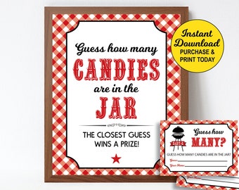 Candy Guessing Game, Baby Q Game Printable, Guess How Many, BBQ Co-ed Baby Shower, Couples Baby Shower, INSTANT DOWNLOAD