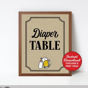 Beer Diaper Table Sign, A Baby is Brewing, Diaper Sign Printable, Couples Shower, Baby Shower Games, INSTANT DOWNLOAD