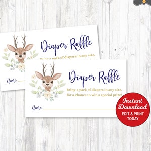 Diaper Raffle Tickets, Editable Little Buck Diaper Request Cards, Boy Deer, Boy Baby, Woodland Diaper Request, Rustic