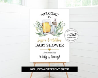 Beer Baby Shower Welcome Sign A Baby is Brewing Welcome Sign Template Beer Baby Shower Sign Coed Baby Shower Sign Editable