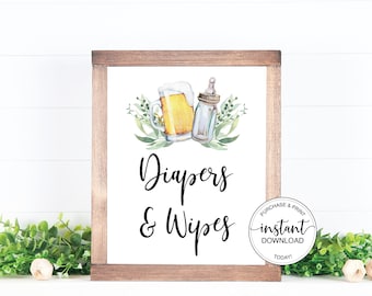 A Baby is Brewing Diapers and Wipes Sign, Beer Baby Shower Diaper Table Sign Couples Coed Brewery Baby Shower Gender Neutral Printable