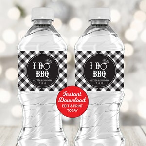 I Do Bbq Water Labels Editable, I Do Bbq Drink Labels Black White, Bbq Wedding Shower Water Labels, Printable Pdf File INSTANT DOWNLOAD