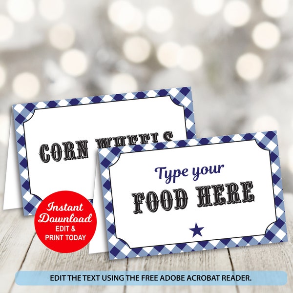 table place setting cards template BBQ Food Labels, Baby Q Food Tents Navy Blue, Printable Place Cards, Buffet Cards, I Do BBQ, Editable, Instant Download