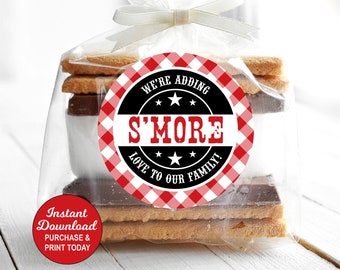 BBQ S'more Favor Tags Red, Baby Q S'more Favor Tags, Baby Q Shower, Couples Baby Shower, Personalized Printable PDF File Instant Download