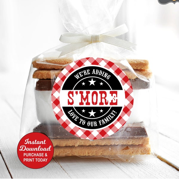 BBQ S'more Favor Tags Red, Baby Q S'more Favor Tags, Baby Q Shower, Couples Baby Shower, Personalized Printable PDF File Instant Download