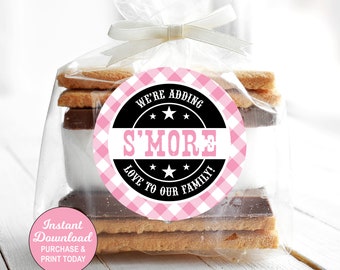 BBQ S'more Favor Tags Pink, Baby Q S'more Tags Pink, Baby Q Shower, Couples Baby Shower, Personalized Printable PDF File Instant Download