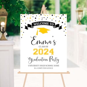 2024 Graduation Party Welcome Sign, Editable Graduation Welcome Sign Yellow & Black Class of 2024 Welcome Poster, Printable Grad Sign