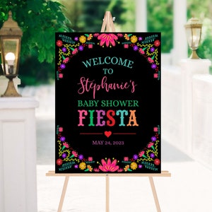 Editable Fiesta Baby Shower Welcome Sign, Mexican Flowers Baby Shower Easel Sign Yard Sign Cinco de Mayo Shower Corjl Template