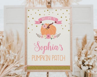 Pumpkin Birthday Welcome Sign, Pumpkin Patch Welcome Poster, Editable Fall Birthday Welcome Sign, Little Pumpkin Birthday Welcome Sign