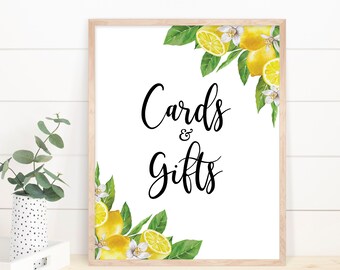 Lemon Cards and Gifts Sign, Gift Table Sign Bridal Shower, Baby Shower, Birthday, Printable Sign