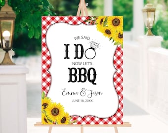 After the I Do BBQ Welcome Sign, BBQ Reception Easel Sign, Elopement After the Wedding Party Backyard Wedding bbq Corjl Template