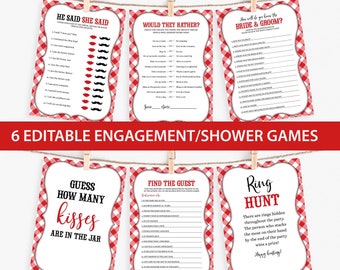 Editable Engagement Party Games Bundle, I Do BBQ Games Red Gingham BBQ Wedding Bridal Shower Party Games Package Corjl Template
